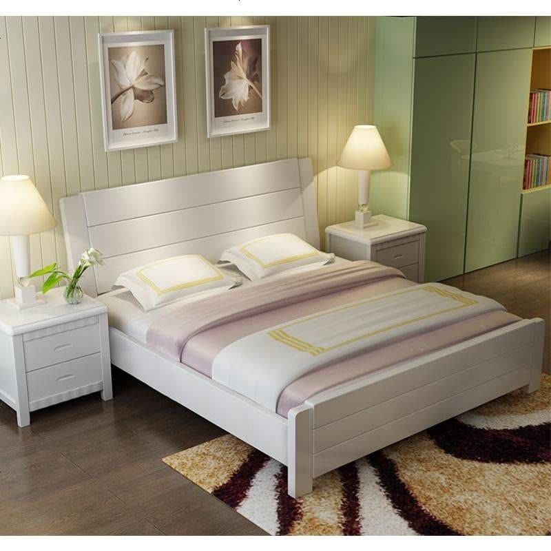 现代简约全实木床白色橡木1.8米双人床1.5m1.2单人床1.35主卧家具图片