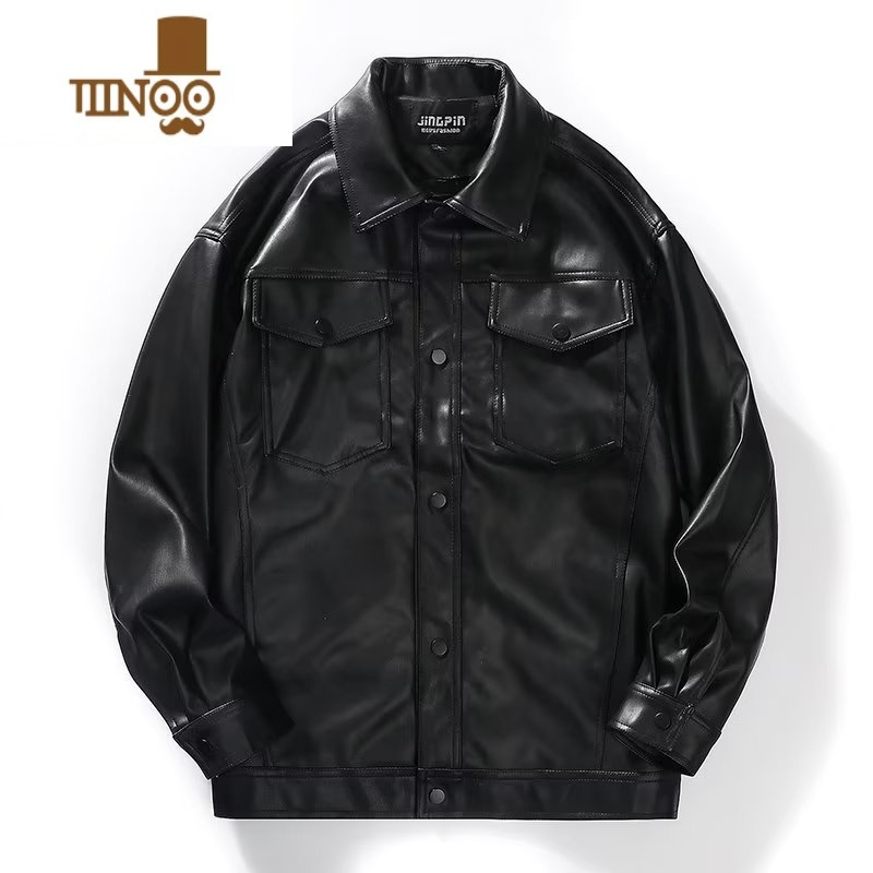 YANXU机车PU皮衣男士潮牌宽松防风皮夹克男装感复古休闲外套 PU907黑色#QN 3XL