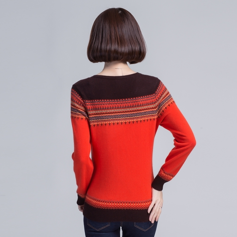 秋冬女式山羊绒衫拼色套头v领半高高领羊绒衫加厚针织毛衣百搭