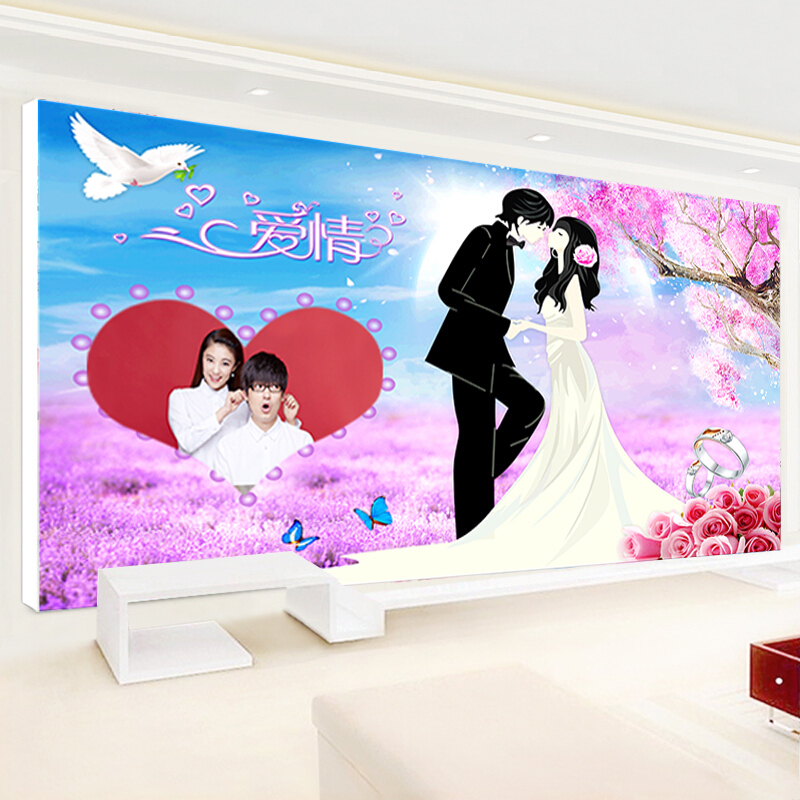5D七夕情人节十字绣新款结婚钻石画人物客厅卧室床头婚庆喜庆系列点钻贴钻钻石绣情侣照片砖石画圆钻圆钻