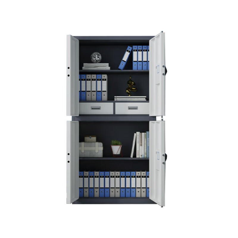 悦山钢制文件柜带斗通双节保密柜灰白套色智能指纹锁900*420*1850mm带斗通双节高清大图
