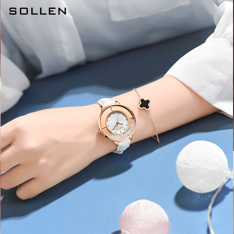 梭伦(SOLLEN)正品女士手表潮流防水镶钻腕表新款简约气质学生石英表女表礼物SL-423