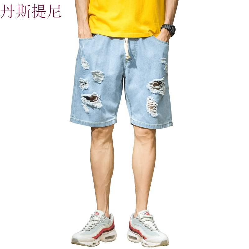 夏季破洞ins超火的牛仔短裤男日系宽松五分裤夏天薄款乞丐裤子潮