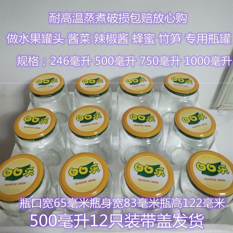 玻璃瓶罐头瓶耐高温蒸煮收纳罐密封罐大容量带盖空瓶子容器瓶 透明圆瓶 500毫升12只带盖