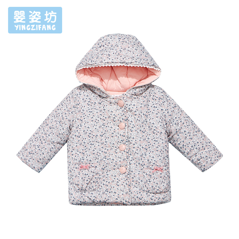 婴姿坊童装女童连帽中长款外套宝宝冬装棉服保暖儿童厚衣服