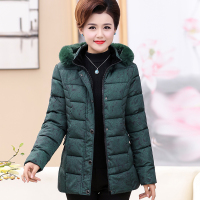 中老年女装冬装棉衣加厚毛领大码妈妈装羽绒棉服外套老年人衣服女_3 2XL（建议110-125斤） 绿色毛领