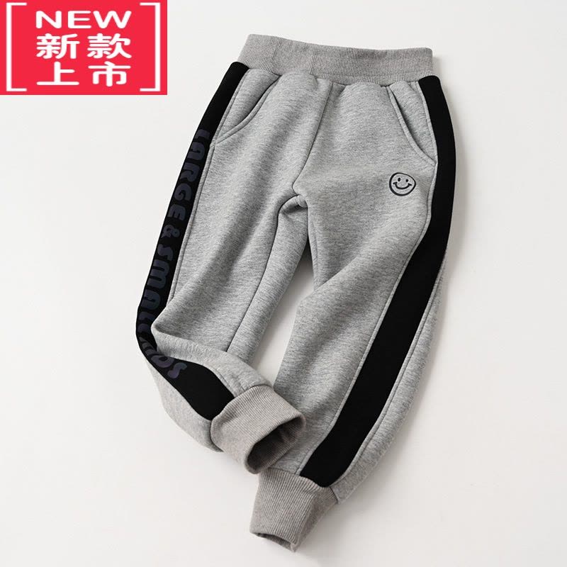可莉允儿童加绒卫裤 一体绒男女童笑脸运动裤中大童保暖长裤子冬款 童装保暖裤图片