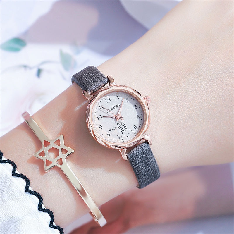 长耳兔黑色夜光简约包裹静音女儿童手表女孩防水夜光初中生小学生女生