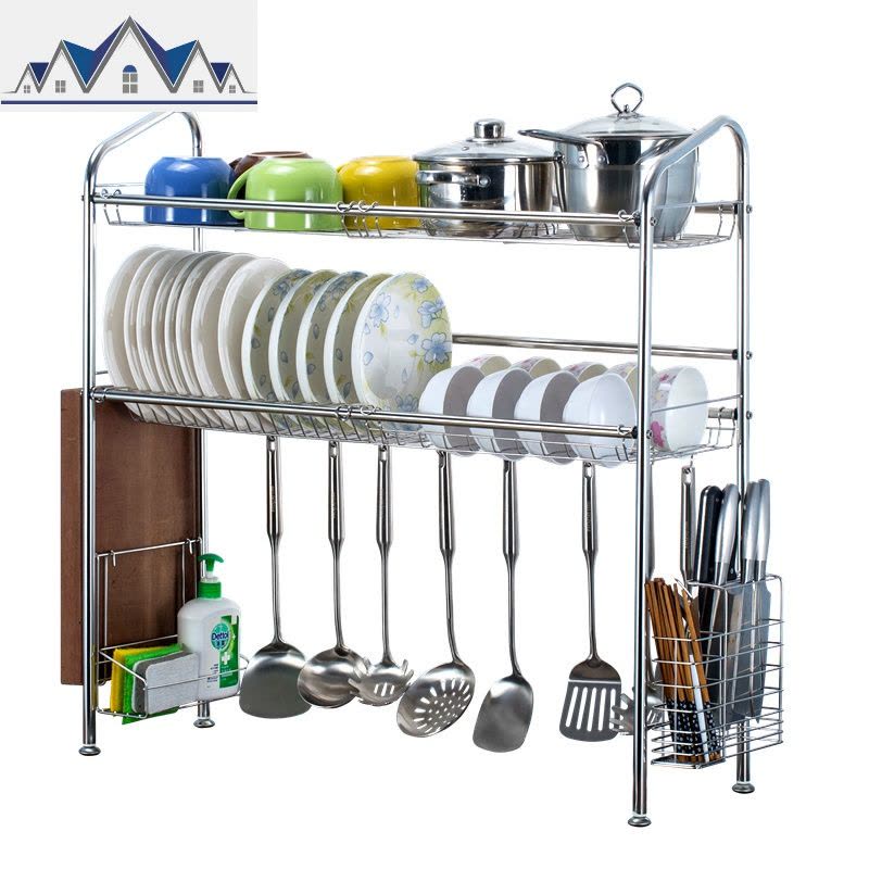 304不锈钢放碗架水沥水架厨房置物架水池晾碗滤水碗碟架2层家用 三维工匠图片