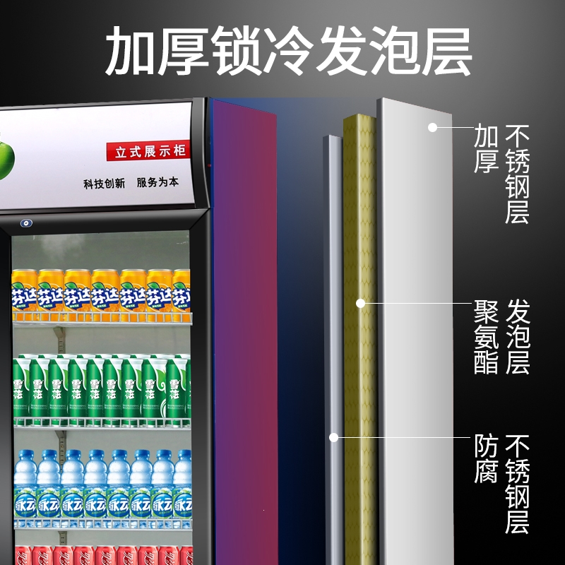 冷藏展示柜单门饮料柜商用双开门保鲜柜切夫曼立式三门啤酒冰柜冰箱超市_单门直冷红黑