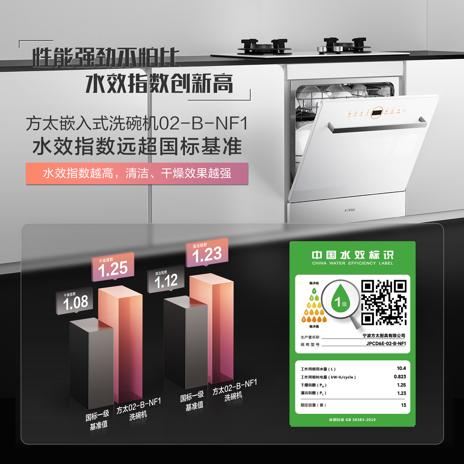 方太(FOTILE)洗碗机嵌入式家用 高能气泡洗 14套大容量 灶下洗碗机 WiFi智控 一级水效 B-NF1高清大图