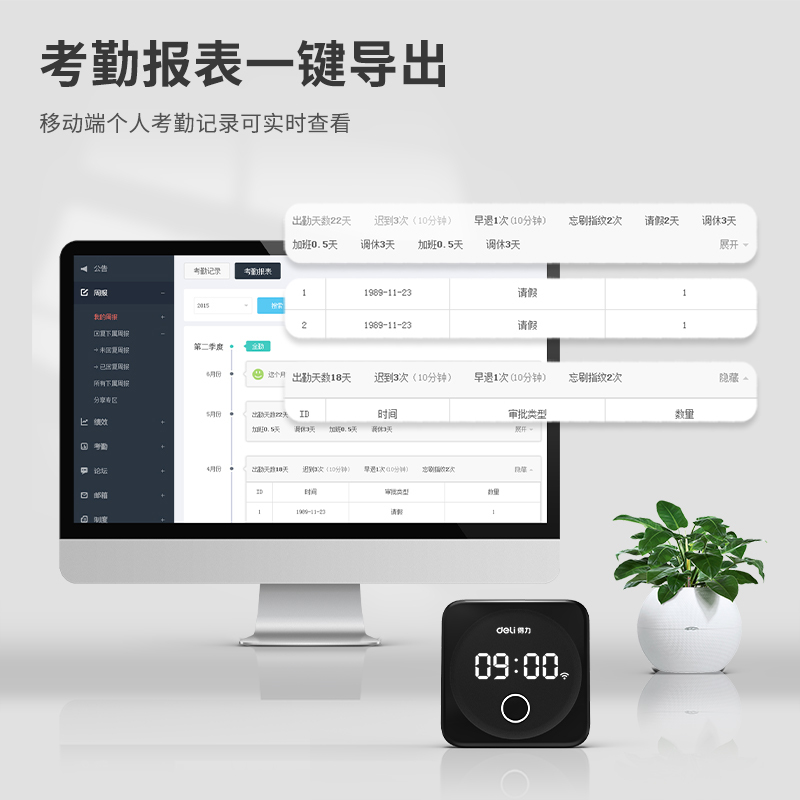 得力(deli)D1考勤机智能企业云考勤机 指纹识别 无接触手机考勤wifi联网打卡机 APP远程管理