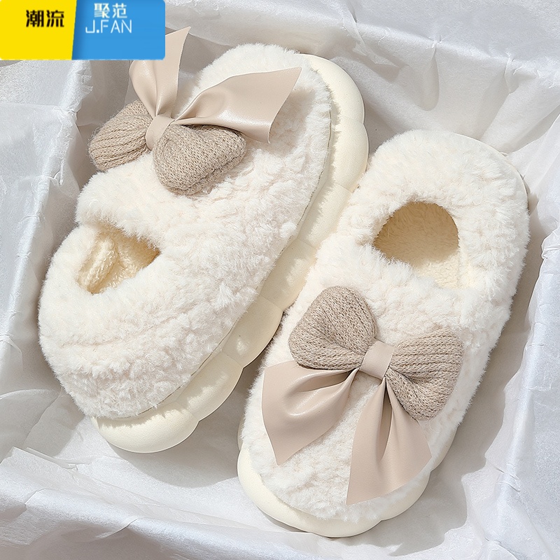 聚范毛毛棉拖鞋女士冬季包跟2023新款加绒防滑保暖室内家居月子棉鞋女高清大图