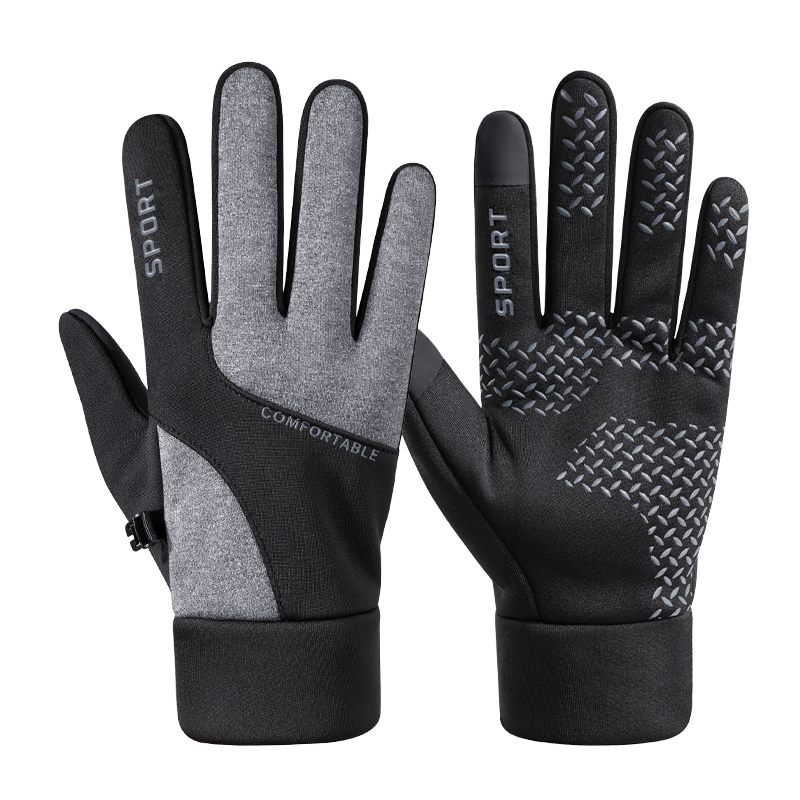 手套男士冬季保暖防风加绒运动冬骑车运动防滑触屏电动摩托车骑托 男款灰黑