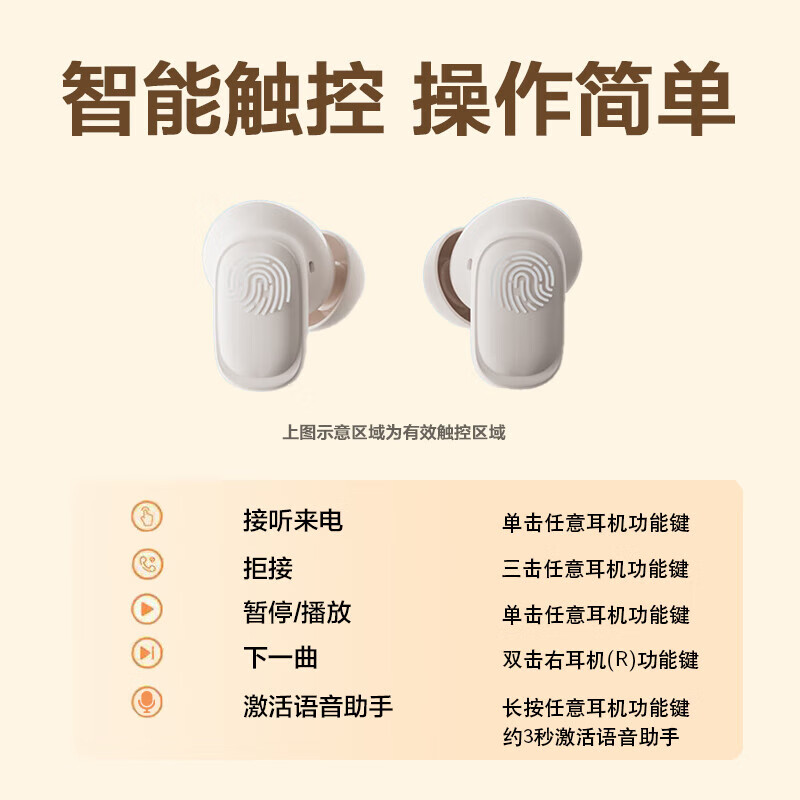 联想(Lenovo)TA200真无线蓝牙耳机 入耳式触控 月岩白高清大图