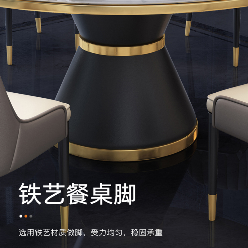 都市名门 餐桌 意式轻奢亮光岩板餐桌椅组合现代简约大理石圆桌转盘家用小户型圆桌吃饭桌子欧式极简餐厅西餐桌