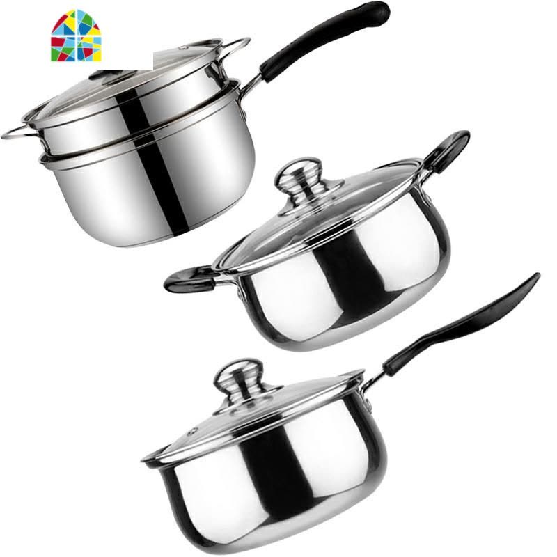 不锈钢加厚奶锅家用宝宝多功能单柄煮面小锅子燃气小汤锅 FENGHOU B89-18CM[弧形奶锅复底]图片