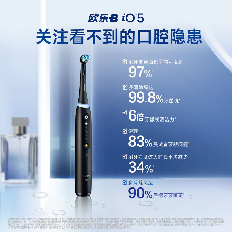 博朗Oral B 欧乐B iO5小圆头云感刷微震科技充电式 [智能清洁]曜石黑(刷头*2)