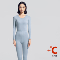 【明星同款】猫人轻燃衣自发热黑科技抑菌保暖内衣男女士圆领套装纯色秋衣秋裤打底内衣_1 女-花灰蓝 女XL-适合130-150斤