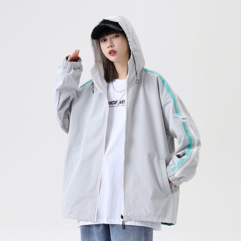 DEBRAND双面衣外套女2022春季新款韩版涂鸦印花宽松百搭连帽夹克