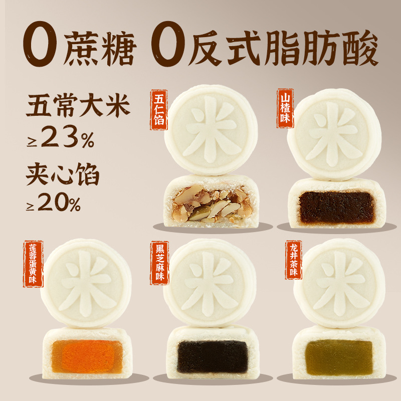 [5口味8枚]米月饼礼盒360g礼盒 广式月饼即食免煮冰皮奶黄流心月饼中秋节果肉冰皮水晶月饼送礼高清大图