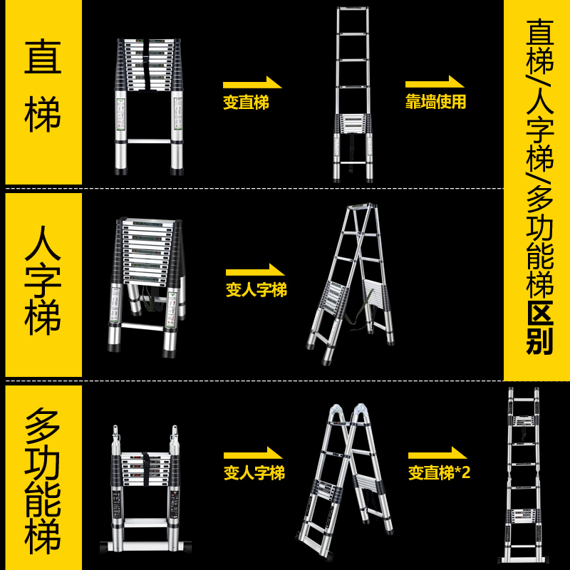 步步稳多功能梯子家用折叠伸缩铝梯铝合金人字梯升降梯楼梯工程梯