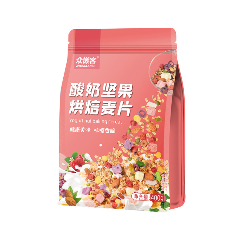 众懒客 酸奶果粒草莓麦片 烘焙水果坚果 烘焙燕麦片干吃 400g*2袋