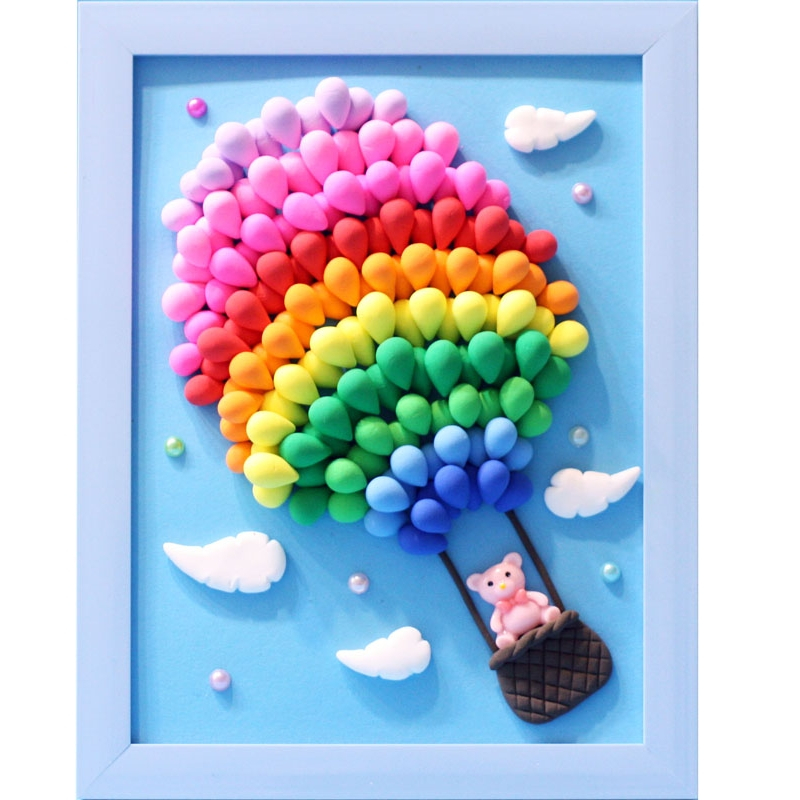 5寸 超轻粘土制作立体相框画儿童手工diy彩泥黏土画圆形木质画框作品