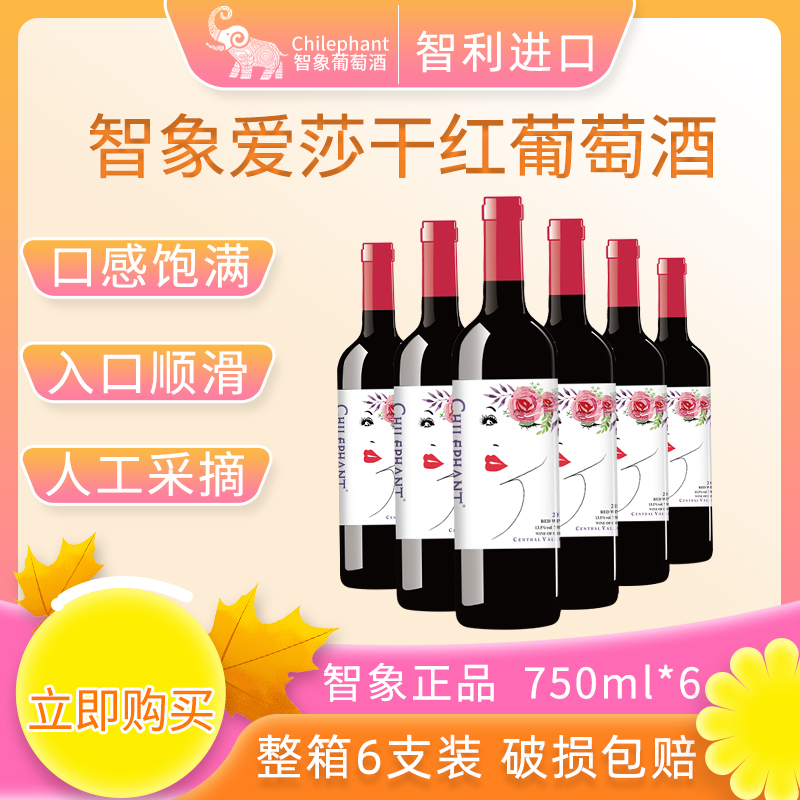 智利进口红酒 智象爱莎干红葡萄酒750ml*6整箱装高清大图