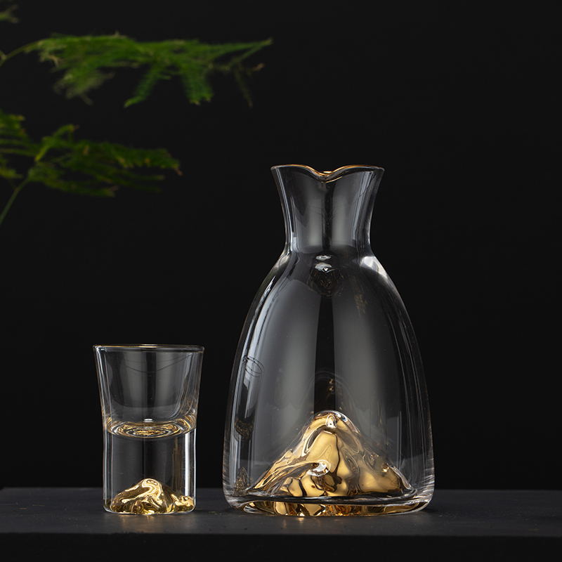个杯堂 金山炫彩一壶一杯小酒壶酒杯套装白酒杯分酒壶烈酒杯K金描金整套无铅水晶玻璃金山酒具