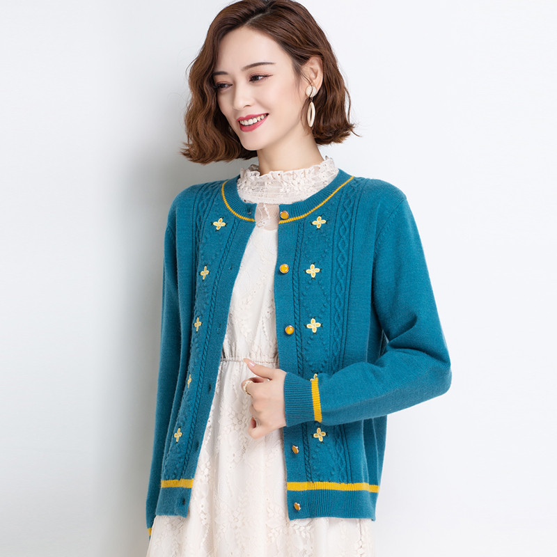 2024新款春秋装中年妈妈装中长款仿水貂绒春秋外套女中老年洋气外衣 A03湖蓝 S