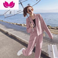 七斓2023新款女装套装炸街西服阔腿裤套洋气网红气质西装外气 L 粉色