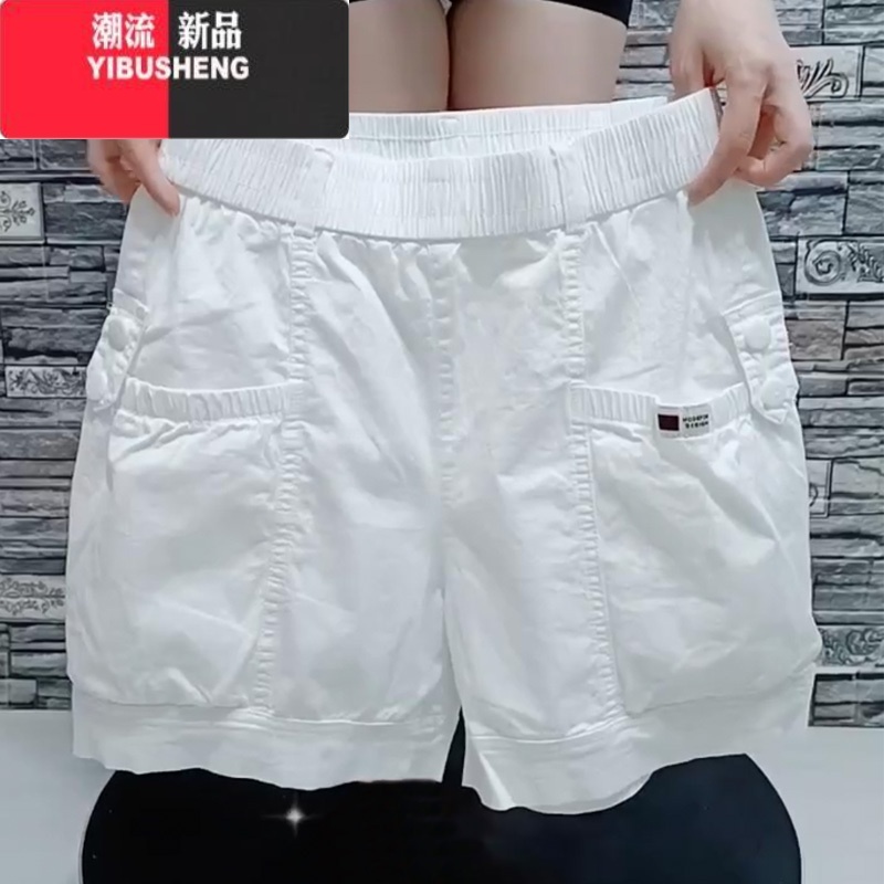 YIBUSHENG白色水洗棉短裤女季薄款高腰显瘦直筒五分裤洋气显瘦休闲热裤高清大图