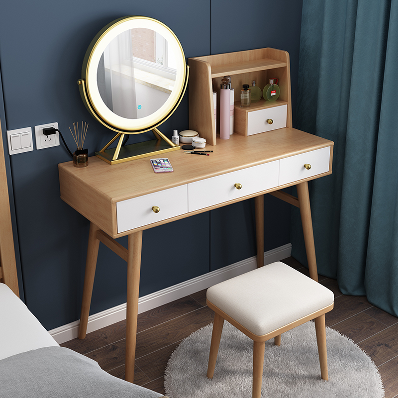 北欧全实木梳妆台卧室小户型现代简约网红ins风收纳柜一体化妆桌