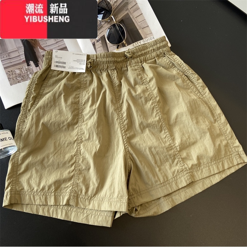 YIBUSHENG2024季新款韩版松紧腰抽绳工装运动薄款短裤吸汗速干休闲裤裤 L(建议105-120斤) 深橄榄绿优质款松紧腰抽绳工装裤