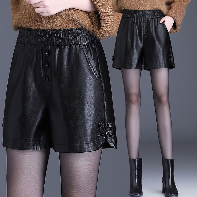 秋冬新款皮裤女pu皮短裤女韩版高腰大码宽松显瘦外穿阔腿皮靴裤潮