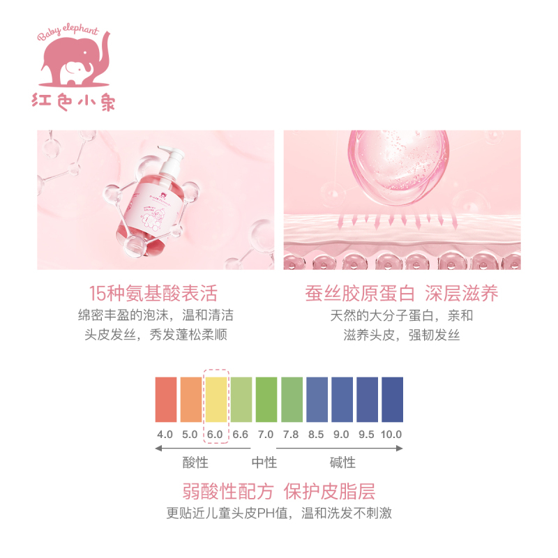 红色小象儿童洗发水儿专用女孩3-6-12岁以上中大童洗发水沐浴露护发素套组