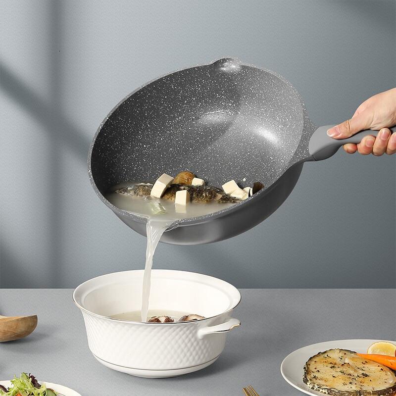 [新品]炊大皇(COOKER KING)炒锅麦饭石色不粘锅套装少烟炒锅不沾炒菜锅平底锅家用燃气电 炒锅30cm(星空灰)高清大图