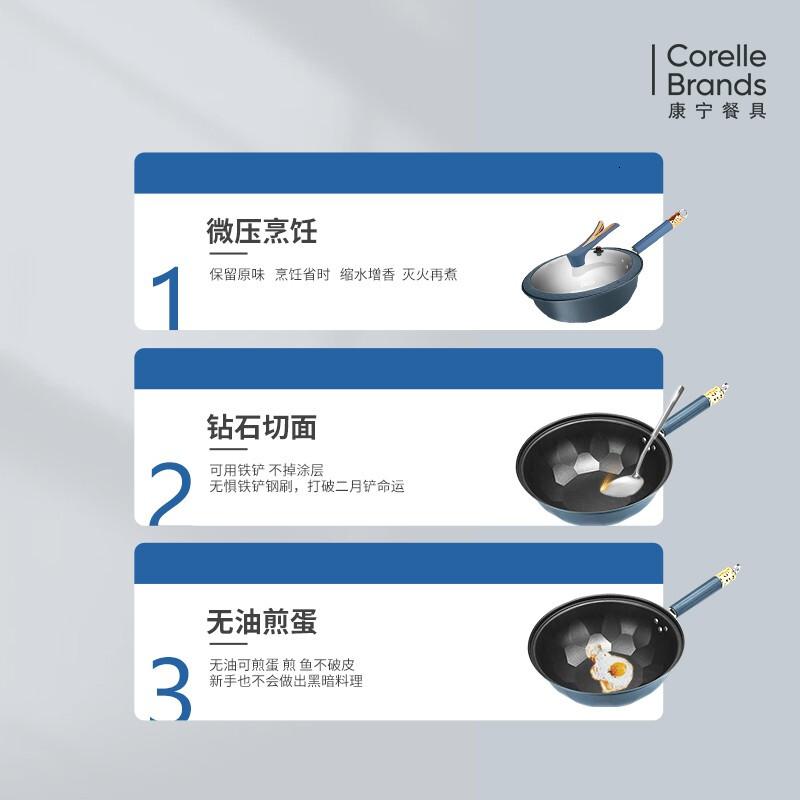康宁威尔蓝微压炒锅锅具套装EKCO威尔蓝微压炒锅单件装高清大图