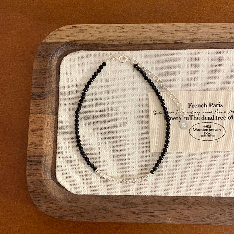 s999纯银黑玛瑙碎银子手链轻奢小众精致手串女款高级感配饰送女朋友老婆情人节七夕生日礼物