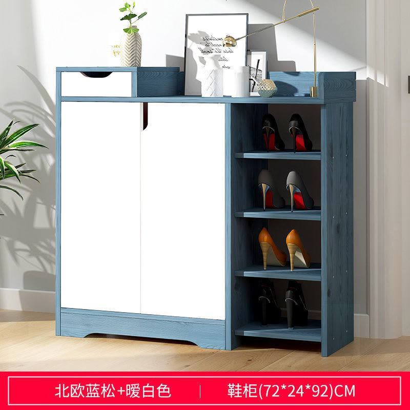 仿实木鞋柜阳台柜子鞋架柜简易家用口多层木质鞋柜子客厅储物柜 72*24*92蓝松木暖白[升级款]图片