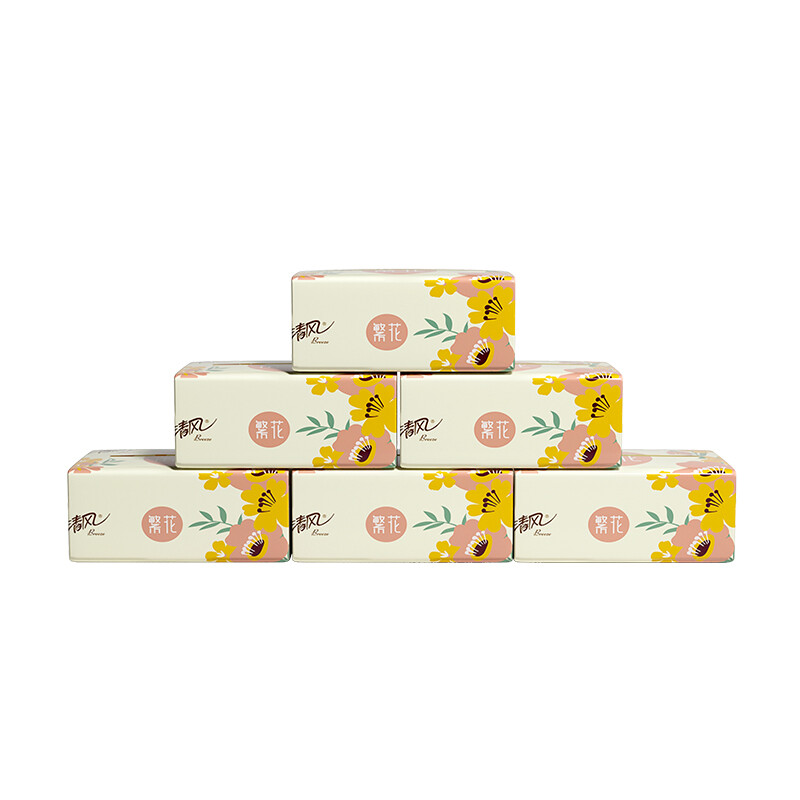 清风繁花系列3层 100抽 6连包软抽纸 AR62TMS3