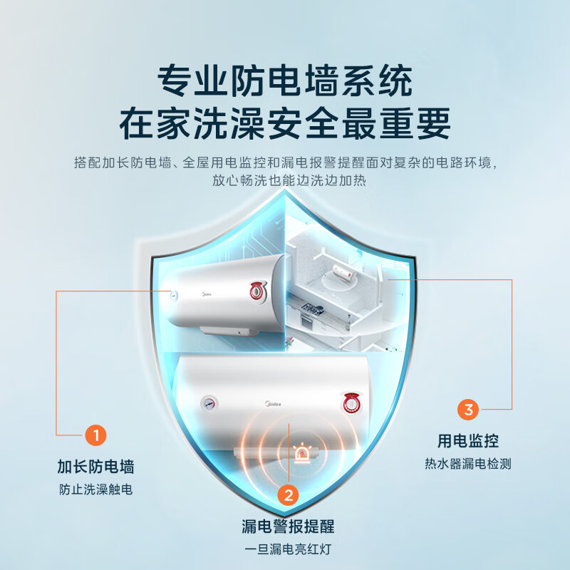 美的(Midea)热水器电热水器储水式2100W速热安全防电小型家用热水器双重杀菌机械款F50-21WA1