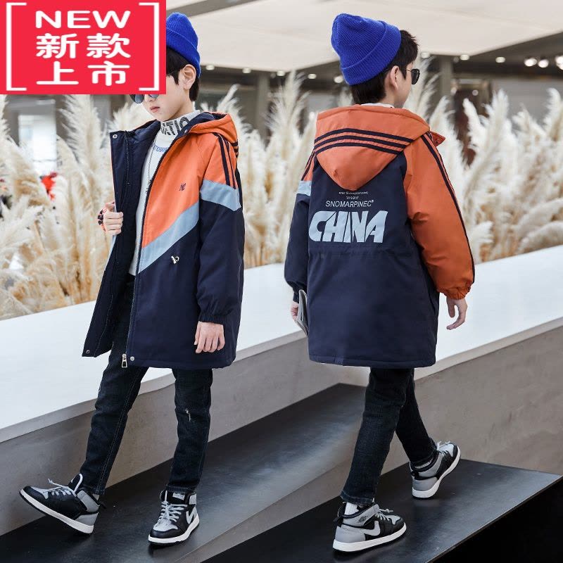可莉允男童加绒加厚外套秋冬季2022新款中大儿童装风衣男孩棉服帅气上衣图片
