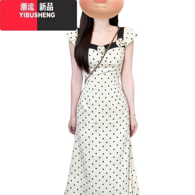 YIBUSHENG法式白色波点连衣裙女季2024新款小个子气质收腰鱼尾长裙高级感图片