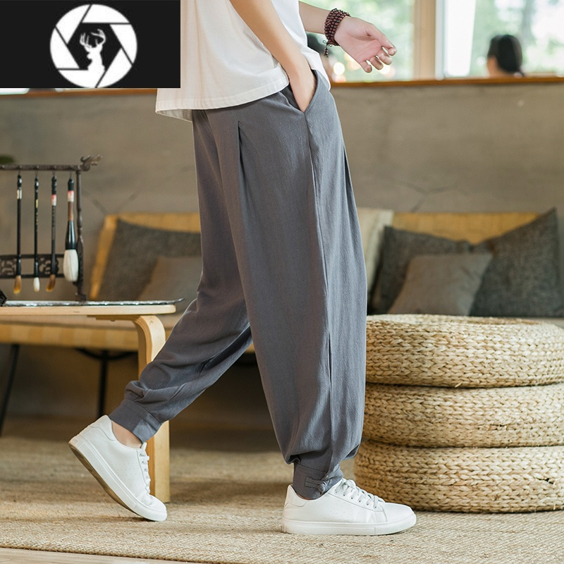 hongzun棉麻僧裤男免绑腿居士裤亚麻宽松收口禅修裤夏季薄款和尚服女