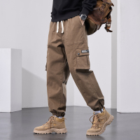 纯棉工装裤男秋冬季胖子加大码男装宽松束脚休闲裤子男 4XL 咖啡色K503