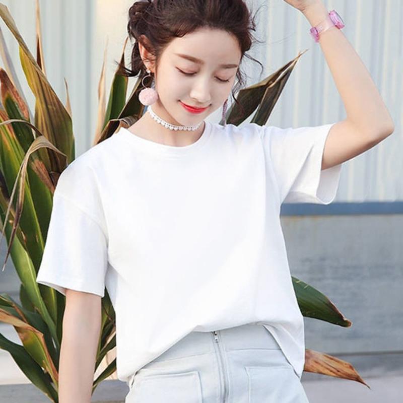 宽松t恤女短袖夏装新款韩版大码女装胖mm圆领拼接拼色上衣蝙蝠衫 纯白 2XL 【126-150斤穿】