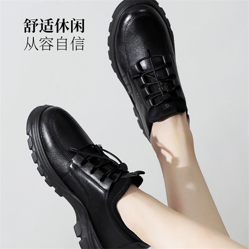 聚盛恒远女鞋头层牛皮黑色通勤工作鞋