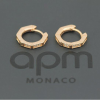 APM monaco银镶晶钻八边形小耳环女时尚个性简约耳坠潮流首饰品一对 玫瑰金色